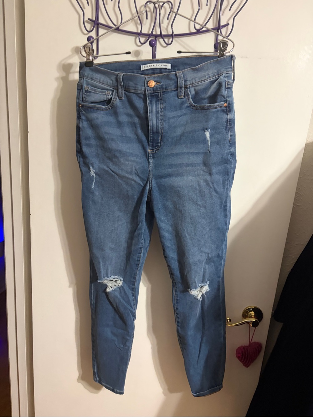 💜 13/31 Celebrity Pink Blue Skinny Jeans with Distressed Knees Stretch Denim